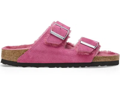Pre-owned Birkenstock Women's  Arizona Shearling Suede Sneakers In Fuchsia Tulip