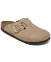 Birkenstock Boston Big Buckle Womens Nubuck Leather Clogs In Beige