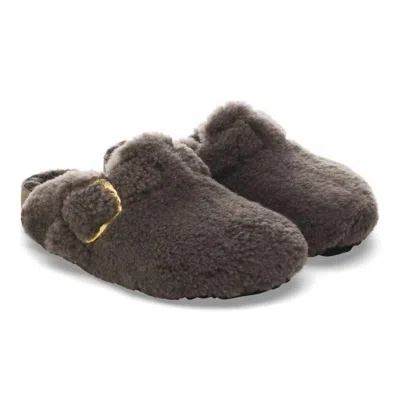 Birkenstock Women's Boston Big Buckle Shearling Sandals Narrow In Teddy Gray