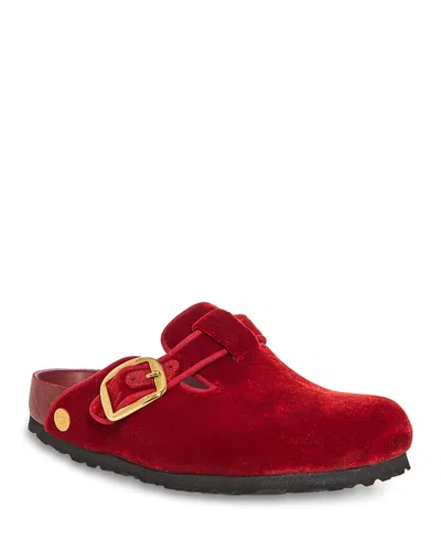 Birkenstock Women's Boston Big Buckle Velvet Exquisite Clogs - Exclusive In Red