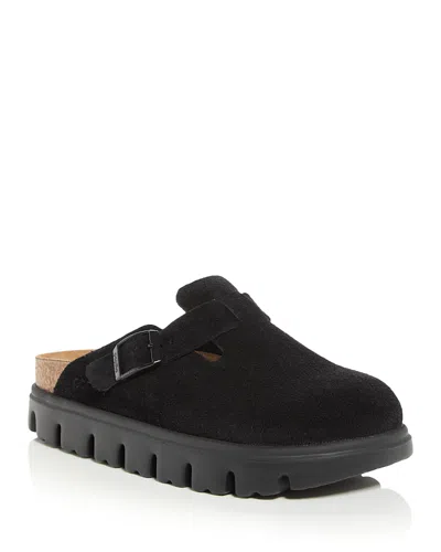 Birkenstock Boston Chunky Suede Leather Sandal In Black In Nero