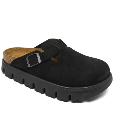 Birkenstock Boston Chunky Suede Leather Sandal In Black In Nero