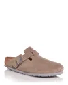 Birkenstock Suede Boston Clogs In Gray
