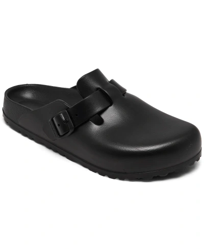 Birkenstock Boston Suede-trimmed Leather Clogs In Black
