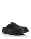 Birkenstock Boston Chunky Slipper In Black Natural Leather With Serrated Sole In Black