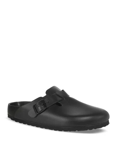 Birkenstock Boston Suede-trimmed Leather Clogs In Black