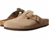 Birkenstock Boston Latte Cream Suede Leather Clogs In Gray