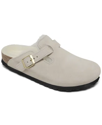 Birkenstock Women's Boston Shearling Suede Leather Clogs From Finish Line In Antique White