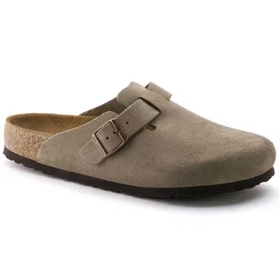 Birkenstock Women's Boston Soft Footbed Suede Slippers - Medium/narrow In Taupe In Grey