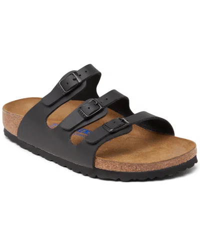 Birkenstock Women's Florida Birko-flor Nubuck Soft Footbed Sandals From Finish Line In Black