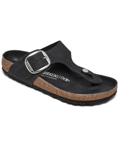 Birkenstock Women's Gizeh Big Buckle Oiled Leather Sandals From Finish Line In High Shine Black