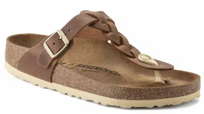 Birkenstock Women's Gizeh Braided Oiled Leather Sandal Regular/wide In Cognac In Green