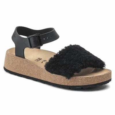 Birkenstock Women's Glenda Natural Leather / Shearling Sandal In Black
