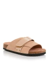 Birkenstock Kyoto Nubuck Leather Slides In Beige