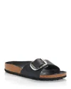 Birkenstock Madrid Big Buckle Slides In Black Leather/silver