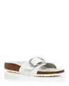 Birkenstock Madrid Narrow Big Buckle Leather Sandal In White Leather/silver