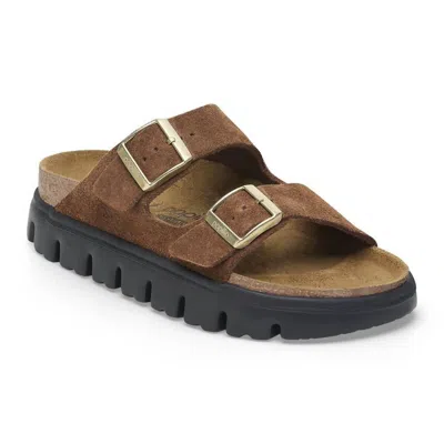 Birkenstock Women's Papillio Arizona Platform Suede Slide In Dark Tea In Brown