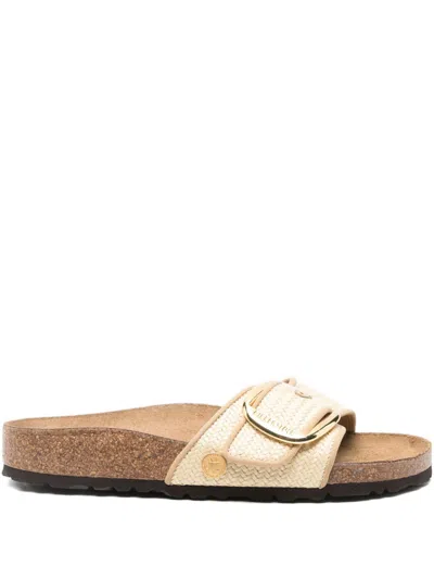 Birkenstock Madrid Big Buckle Raffia Slipper In Neutral