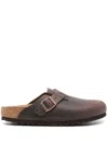 Birkenstock Leather Boston Slippers Buckle Detail In Brown