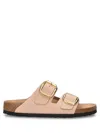 Birkenstock Nubuck Leather Sandals Sandcastle With Golden Buckles In Rosa