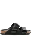 Birkenstock Uji Mixed Leather Dual-grip Slide Sandals In Black