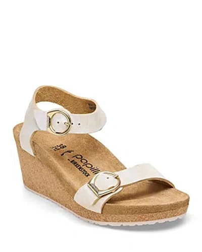 Birkenstock Women's Soley Nubuck Leather Sandal In Metallic Silver In White