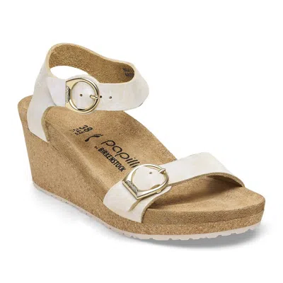 Birkenstock Women's Soley Ring-buckle Leather Wedge Sandal - Narrow In Metallic Silver In Multi