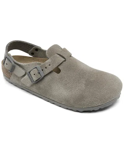 Birkenstock Women's Tokio Birkibuc Clogs From Finish Line In Stone Coin