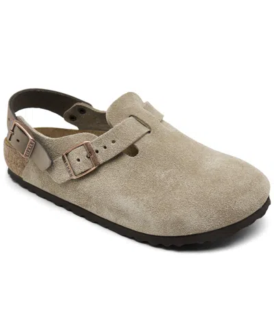 Birkenstock Women's Tokio Birkibuc Clogs From Finish Line In Taupe