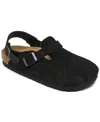 Birkenstock Buckle Cork Open Suede Mules In Black