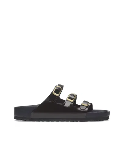 Birkenstock Women's Triple Strap Buckle Slide Sandals In Shine Black