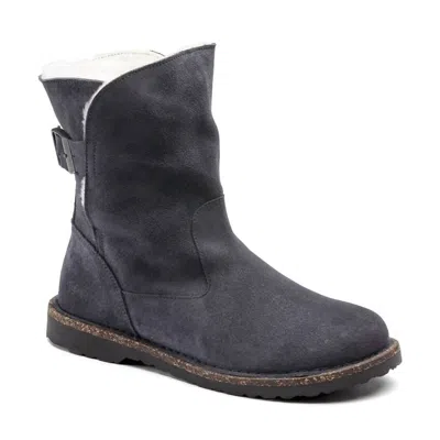 Birkenstock Women's Uppsala Shearling Suede Leather Boot - Regular/wide In Graphite In Black Leather