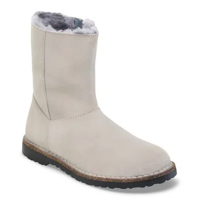 Birkenstock Women's Uppsala Zip Shearling Boot In Stone Coin Suede In White