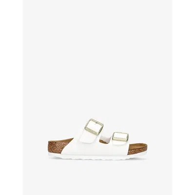 Birkenstock Womens White Arizona Double-strap Patent-leather Flat Sandal