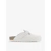 Birkenstock Off-white Narrow Boston Soft Footbed Slip-on Loafers In White Suede