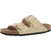 Birkenstock Womens Arizona Big-buckle Two-strap Leather Sandals Ecru Nubuc In Gold