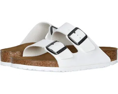 Birkenstock Womens Arizona Silver Buckles Sandal In White