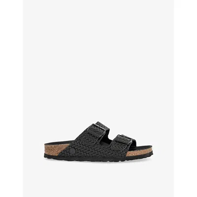 BIRKENSTOCK WOMENS ARIZONA LEATHER FLAT SANDALS BLACK WOVEN EUR 38/5 UK