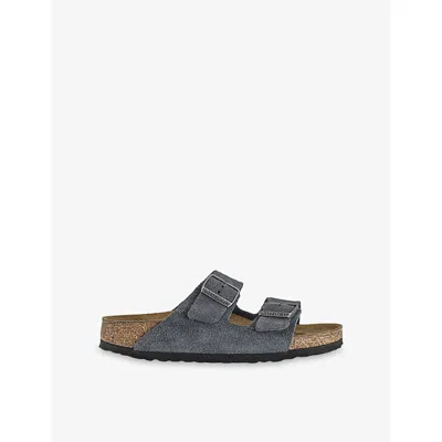 Birkenstock Womens Charcoal Suede Arizona Two-strap Suede Sandals Eur 40 / 7 Uk In Gray
