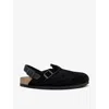 Birkenstock Buckle Cork Open Suede Mules In Black Suede