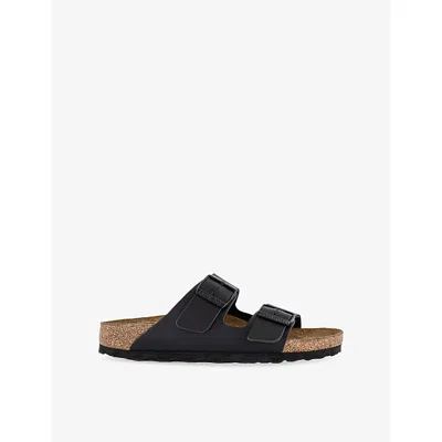 BIRKENSTOCK WOMENS BLACK NATURAL LEATHER ARIZONA TWO-STRAP LEATHER SANDALS EUR 38/5 UK