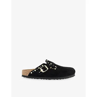 BIRKENSTOCK WOMENS BLACK RIVET BOSTON STUD-EMBELLISHED SUEDE CLOGS EUR 37 / 4 UK