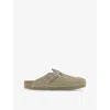 Birkenstock Womens Khaki Boston Buckle-motif Suede Sandals In Faded Khaki