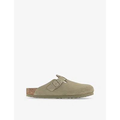 Birkenstock Womens Khaki Boston Buckle-motif Suede Sandals In Khaki Suede