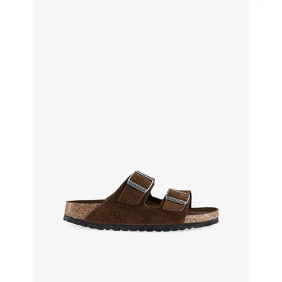 Birkenstock Brown Arizona Slides With Soft Footbed In Suede