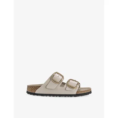 Birkenstock Womens High Shine Oyster Arizona Big Buckle Patent Leather Sandals Eur 41 / 8 Uk In Neutral