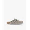 Birkenstock Womens Boston Branded Suede Clogs Stone Coi In Stone Coin