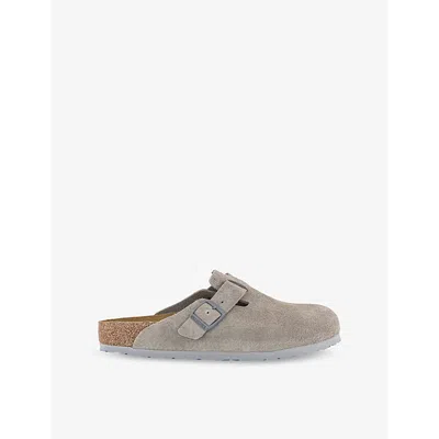 Birkenstock Womens Boston Branded Suede Clogs Stone Coi In Stone Coin