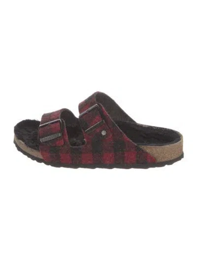 Pre-owned Birkenstock Wool Plaid Print Slides In Black/red