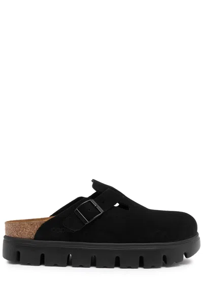 Birkenstock Boston Chunky Suede Leather Sandal In Black In Nero